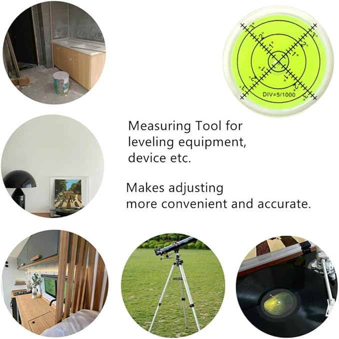 Bubble Spirit Level with Double Sided Adhesive Bottom, 40mm Circular Level Bubble Measuring Tools (40x10mm)