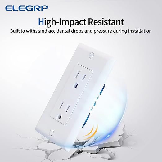 ELEGRP Decorator Receptacle, 15A 125V Standard Electrical Wall Outlet, 2 Pole 3 Wire, Non-Tamper Resistant, NEMA 5-15R, Self-Grounding Residential Grade, w/Wall Plate, UL (Glossy White, 10 Pack)