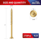 #10 x 3 Inch Deck Screws (270Pcs) 4lb. Exterior Wood Screws. Carbon Steel, Tan, Flat Head, Rust Resistant epoxy Coated, with T25 Star Bit