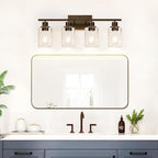 4 Light Bathroom Light Fixtures, Oil-Rubbed Bronze Modern Vanity Lights with Clear Glass Shades, Bathroom Wall Lamp for Mirror Living Room Cabinet