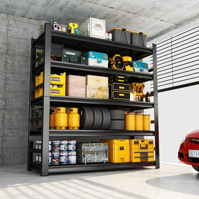 Garage Shelving Units, Heavy Duty 5-Tier Storage Shelves, Metal Adjustable Storage Rack, Steel Shelves, 2750 lbs Capacity, Industrial Shelving for Heavy Tools (Black, 23.62"Dx47.24"Wx87.87"H, 5-tier)