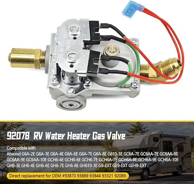 GC6AA-10E RV Water Heater Gas Valve 92078 Replacement for Atwood G6A-8E GC6AA-9E GC6AA-8E GCH6A-10E GCH6A-9E, Compatible with Models 93844, 93870, 93321, 92089