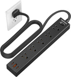 Flat Plug Power Strip, 6 Ft Ultra Thin Extension Cord, Surge Protector with 5 Outlets & 3 USB Ports (2 USB C), 1700 Joules, Wall Mount, Desktop Charging Station for Home Office Dorm, Black