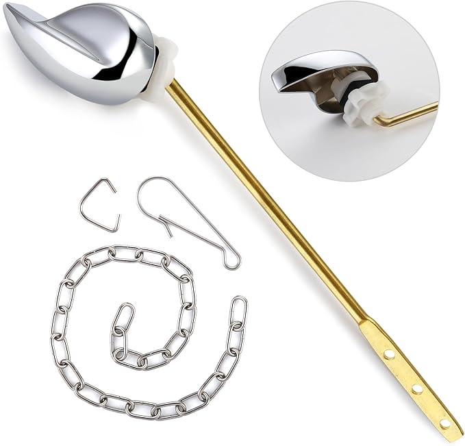 Houtingmaan Toilet Handle Replacement Kit,Toilet Handle Lever for Most Front Mount Toilets, Universal Brass Toliet Flush Handle Lever with Stainless Steel Flapper Chain,Chrome