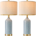 24.25" Modern Ceramic Blue Table Lamps Set of 2 for Living Room, Farmhouse, Bedside, Coastal Bedroom, Side & End Tables