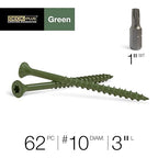 Deck Plus 3 Inch Epoxy Coated Exterior Wood and Fence Screws #10 x 3 Torx/Star Drive Included Coarse Thread, Outdoor Rust Resistant Decking Screw, Green, 1lb Box, 62 Pieces | 48404
