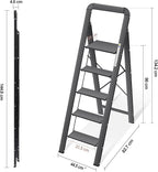 KINGRACK Aluminium 5 Step Ladder, Lightweight Step Stool with Non-Slip Pedals, Handrail, Folding Step Ladder for Kitchen, Garage, Home, Space Saving, Sturdy and Portable, Black