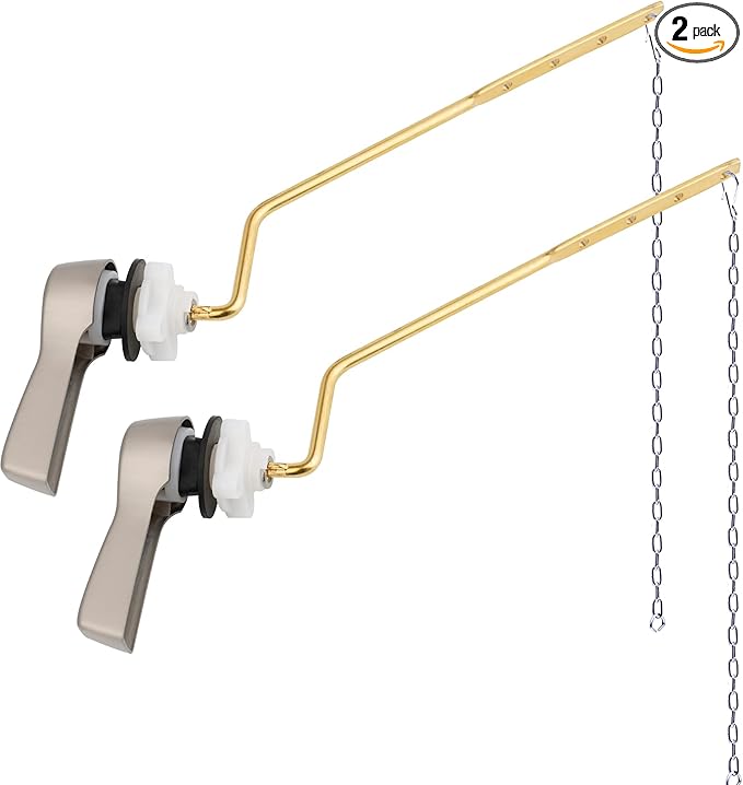 2 Pack Universal Side Mount Toilet Handle Angle-Mount Adjustable Trip Lever Tank Flush Lever Replacement Handle with 2 Pieces Stainless Steel Flapper Chains for Most Toilets - Brushed Nickel
