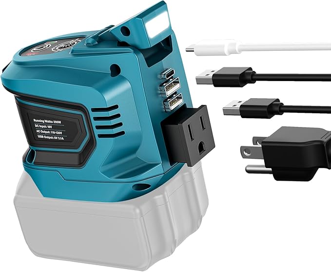 Power Inverter Compatible with Makita 18V Battery: Ecarke Portable Power Supply Inverter Convert - Real 200W DC 18V to AC 110V-120V Battery Powered Outlet with 2 USB AC Power Station(Bare Tool Only)