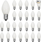 Abeja C7 Ceramic White Replacement Bulbs, 25 Pack C7 White Replacement Bulbs, 5W Vintage Bulbs for Outdoor Indoor Patio Christmas Decoration-E12 Candelabra Base