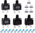 mxuteuk 5Pcs 3,5,10,15,20Amp Circuit Breakers Push Button Manual Reset 125/250V AC 32V DC,Overload Protector Switch Thermal Circuit Breakers with Quick Connect Terminals and Waterproof Button Caps