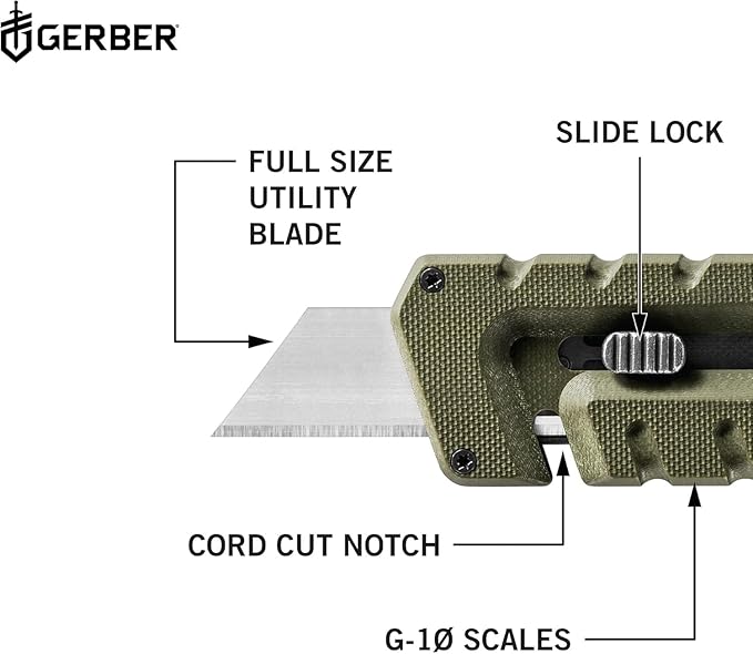 GERBER Gear Prybrid Utility EDC Multitool Pocket Utility Knife - Razor Knife with Retractable Hobby Blade and Pry Bar - Green with Clip