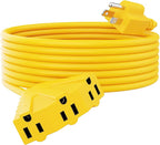 PLUGTUL 25FT Outdoor Extension Cord with Multiple Outlets, 14 Gauge, 3-Outlet, SJTW, 15A 14AWG 1875W SJTW, ETL Listed - Great for Garage, Garden and Home, Yellow