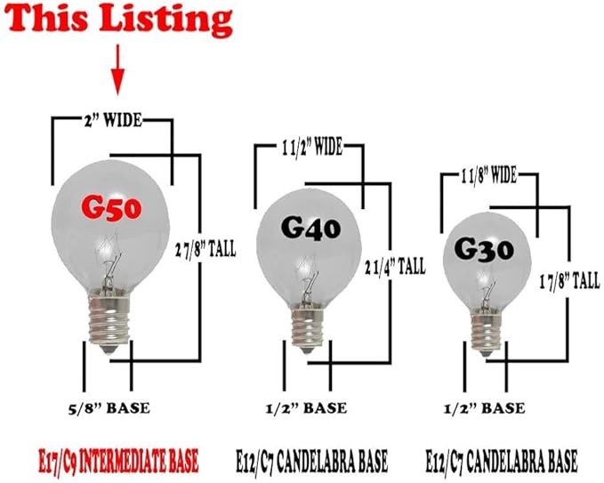 Novelty Lights Incandescent G50 Globe Replacement Bulbs - Outdoor Individual Bulbs for Events, Holiday Parties, Patios, and More - E17/C9 Intermediate Base, 7 Watt Lights (Multi, 25 Pack)