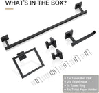 TQKAG 5-Piece Matte Black Bathroom Hardware Set Classic Wall Mounted Bathroom Accessories Set SUS304 Stainless Steel Towel Bar Sets 23.6" Towel Rack for Bathroom Towel Holder Set,Black