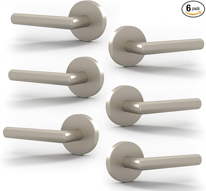 Mega Handles Ronn Dummy Door Handles - 6 Pack Heavy Duty Brushed Nickel Door Handles, Non-Turning Door Handle for Closet & French Doors, Single Side, Fits All Standard Doors - Satin Nickel