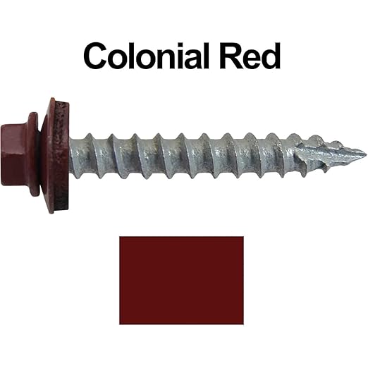 #14 Metal ROOFING SCREWS (250) Screws x 1-1/2" COLONIAL RED Hex Head Sheet Metal Roof Screw. Self starting/tapping metal to wood sheet metal siding screws. EPDM washer. for corrugated roofing
