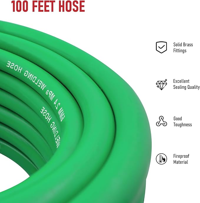 RX WELD Inert Gas Welding Hose - Argon Flow Hose (Green, 100FT)