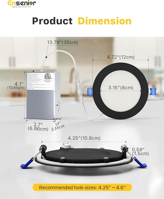 Ensenior 24 Pack 4 Inch LED Recessed Ceiling Light, Dimmable, 2700K-5000K 5CCT, 750LM 9W 120V, High Brightness Dimmable Canless Wafer Downlight - ETL&FCC&IC