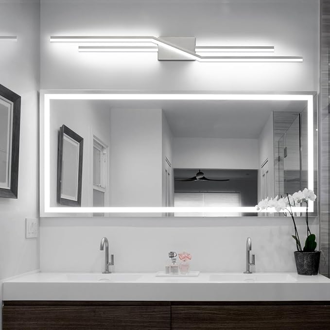 SOLFART Bathroom Vanity Lights Over Mirror 48 Inch Modern Brushed Nickel LED Bathroom Lights Dimmable Wall Light