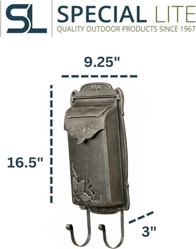 Special Lite Floral Vertical Wall Mount Mailbox - Swedish Silver Cast Aluminum Mailbox for Wall Mount - SVF-1001-SW