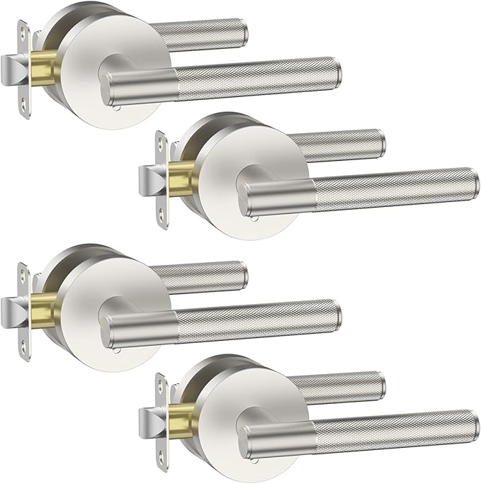 Asidrama 4 Pack Privacy Brushed Nickel Door Handles, Door Lever with Door Knobs Indoor for Bedroom or Bathroom, Heavy Duty Door Handles Interior with Locks for Left Right Sided Doors