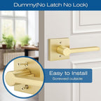 EHOMEWARE 3 Pack Gold Dummy Door Handle, Heavy Duty Single Sided Door Lever, Non Turning Interior Door Handles for Pull or Push Only