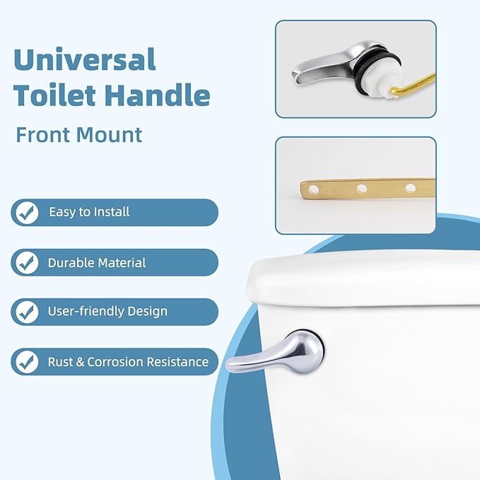 iFealClear Universal Toilet Handle Replacement Kit Front Mount with 2-Inch Rubber Toilet Flapper Replacement, Toilet Tank Parts Compatible with Kohler, American Standard, TOTO, Mansfield, Chrome