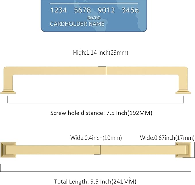 10 Pack Gold Cabinet Hardware - 8.8 Inch Pulls and Handles for Cabinets