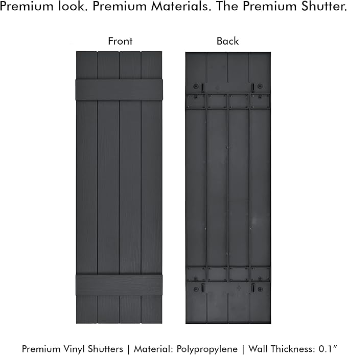 Board & Batten Vinyl Shutters (1 Pair) | 14.5"x51" (4-Board) - Cornerstone Grey | Exterior Window Shutters | Includes Mounting Hardware | Simple Installation | Made in USA