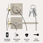 Mega Handles Prime Entrance Combo, Entry Lever Door Handle and Single Cylinder Deadbolt Lock and Key Combo, Heavy Duty Square Locking Door Levers Set for Left or Right-Handed Doors - Satin Nickel