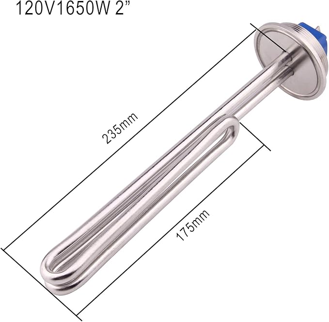 DERNORD 2 Inch (OD64) Tri-clamp 120V 1650W Foldback Heating Element Electric Water Heater with Low Watt Density