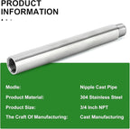 TAISHER 2PCS Stainless Steel Pipe Fittings, 3/4" NPT Male x 3/4" NPT Female Threaded, 8" Length Nipple Cast Pipe