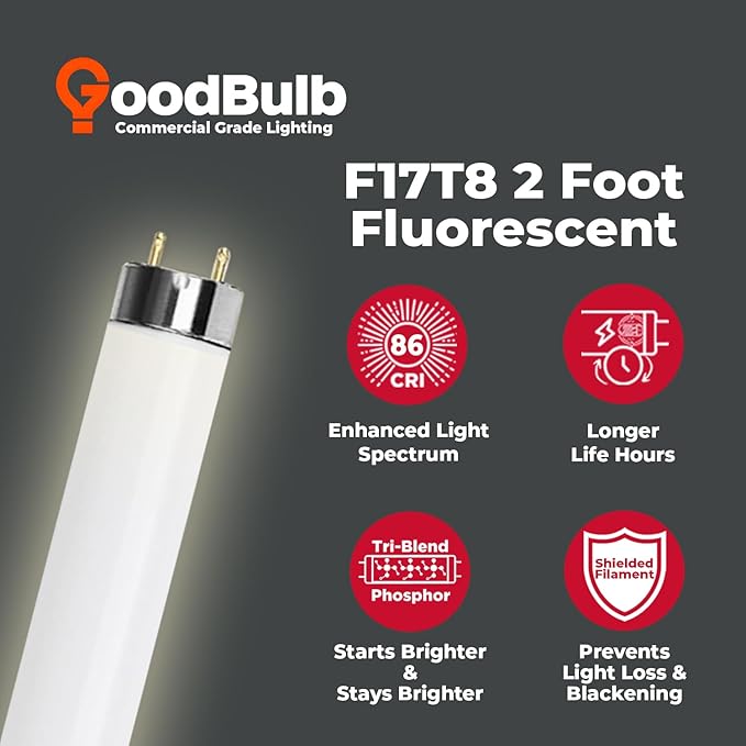 GoodBulb 17-Watt 24 Inch T8 Fluorescent Light Bulb 3500K Soft White Color Medium Bi-Pin Base 1400 Lumens 86 CRI 36000 Life Hours Instant/Programmed Start Pack of 25 Bulbs