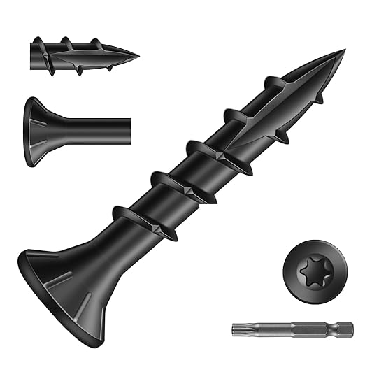 #8 x 1 Inch Deck Screws (205Pcs) 1lb. Carbon Steel, Black, Flat Head, Rust Resistant epoxy Coated, with T25 Star Bit