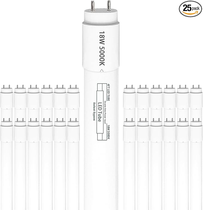 25 Pack, T8 Led Bulbs 4 Foot 18W, Type B Ballast Bypass, 48 inch Led Bulbs Replacement for F32T8, F20T10, F40T12 Fluorescent Tubes Light Bulb, Dual Ended Power Input, 5000K 2300lm