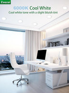 zouzai 24 Pack 6 Inch Ultra-Thin LED Recessed Ceiling Light with Junction Box, 6000K Clear White, 12W 110W Eqv, Dimmable Downlight, 1080LM High Brightness - ETL Certified