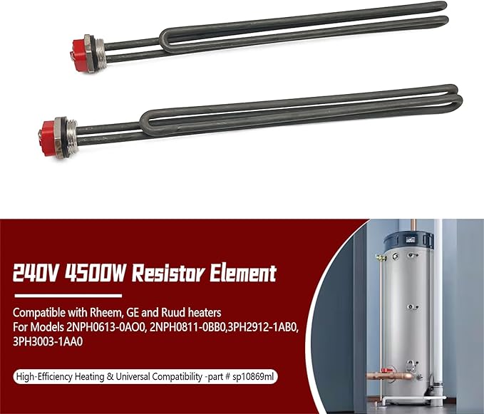 SP10869ML 240V 4500W Water Heater Element Fit for Rheem GE Ruud Heaters, Screw-In Resistor Element for 2NPH0613-0AO0 2NPH0811-0BB0 3PH2912-1AB0 3PH3003-1AA0