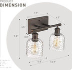 zeyu 2-Light Bathroom Vanity Light, Farmhouse Wall Sconce Lighting with Clear Hammered Glass, Oil Rubbed Bronze Finish, ZJF63B-2W ORB