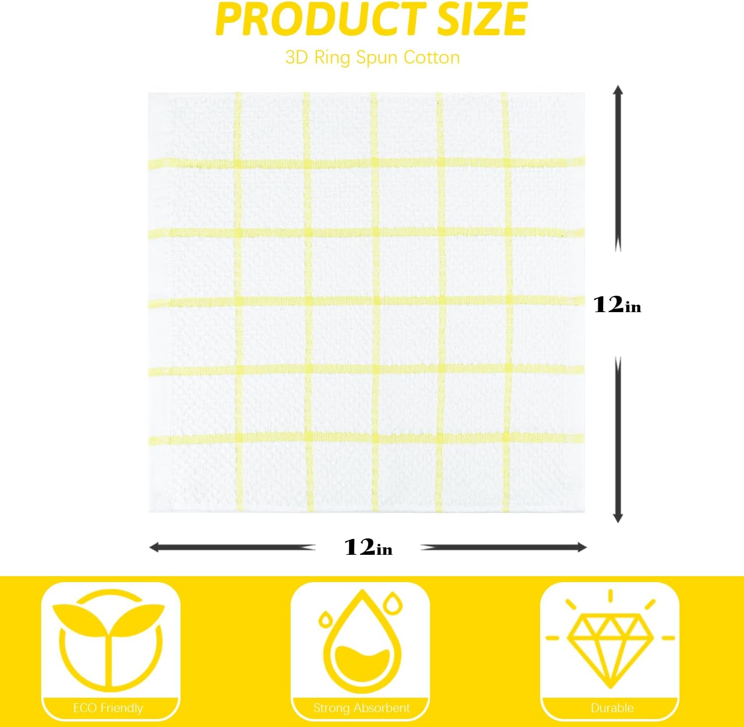 Nialnant 8 Pack Dish Cloths for Washing Dishes, 100% Cotton Reusable Cleaning Rag, Quick Drying Dish Towels for Kitchen,12x12 Inches,Yellow