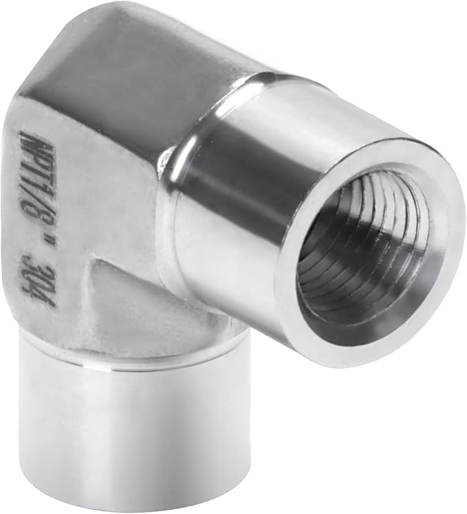 90 Degree Street Elbow - 1/8" NPT Female to 1/8" NPT Female Stainless Steel 304 Heavy Duty Forged Barstock Street Elbow Adapter Pipe Fitting (pack of 5)