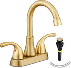 Bathroom Sink Faucet FRANSITON 4 Inch 2 Handle Lead-Free Brushed Grey Bath Sink Faucet with Pop-up Drain Stopper and Supply Hoses