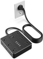 Power Strip Surge Protector, Flat Extension Cord Indoor 20 Feet, HUNIAN 12 Widely Spaced Outlets with 6 USB Charger (2 USB C Ports), Desk Charging Station for Home Office Supplies, Dorm Room, Black