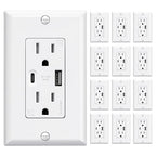 ELEGRP Wall Outlets 12 Pack, 15 Amp C Wall Outlets Receptacles, Outlets with A and C Ports, Tamper Resistant Receptacle, Wall Plate Included, UL Listed, White