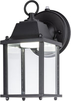 LIT-PaTH Small Outdoor LED Wall Lantern with Dusk to Dawn Photocell, 5000K Daylight White, 9.5W, 800 Lumen, Aluminum Housing Plus Glass, Outdoor Rated, 1-Pack, Black