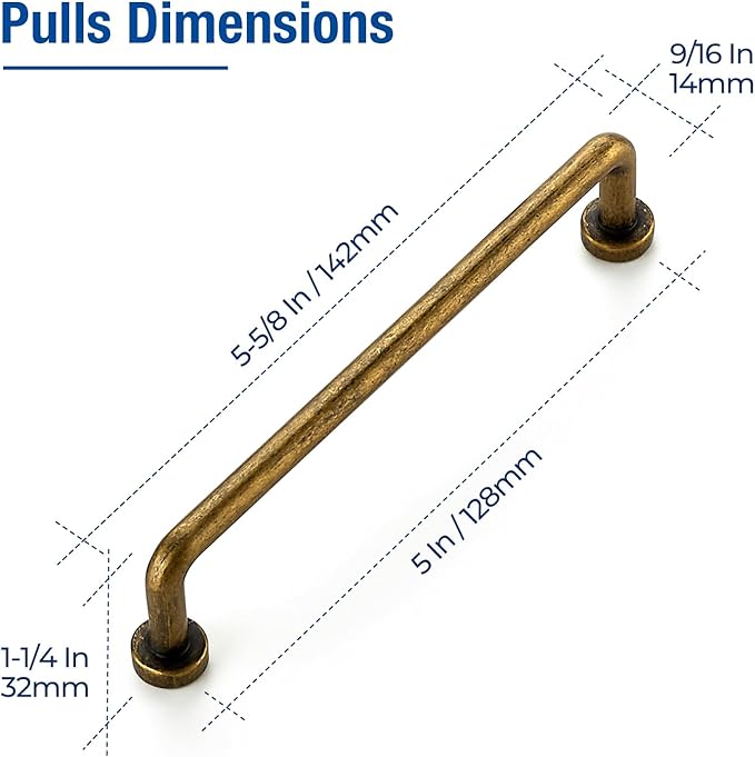 JOY DECOR Cabinet Pulls – 5 Inch Hole Center, Antique Brass, 10 Pack, Zinc Alloy Cabinet Handles for Drawers & Cupboard – Vintage Style Hardware for Kitchen, Bathroom, Dresser, Furniture Makeover