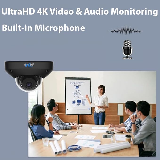 GW Security 8 Channel NVR UltraHD 4K Face Recognition NDAA & TAA Compliant Security Camera System with 8 x 8MP Waterproof 130° Wide Angle PoE Dome Cameras, 10 Smart AI Functions