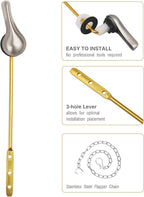 Toilet Handle Replacement Kit - Universal Flush Handle with Stainless Steel Flapper Chain and Brushed Nickel Lever