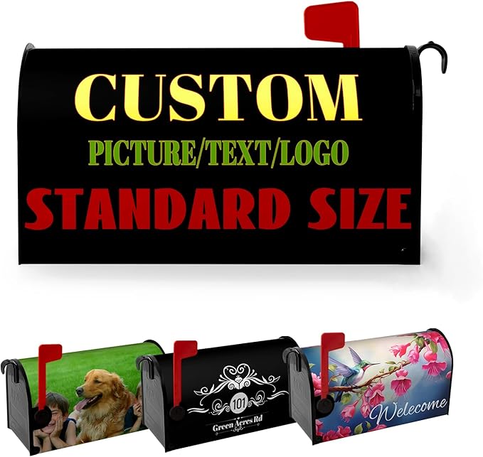 Personalized Custom Mailbox Covers Magnetic Standard Size Add Photo Picture Family Name House Address Text Customized Mailbox Post Cover Dog Mailbox Wraps Decor Waterproof for Yard 21x18 Inch