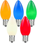 Novelty Lights 25 Pack C9 Ceramic Outdoor Christmas Replacement Bulbs, Multi, E17/C9 Intermediate Base, 7 Watt